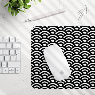 Tapis De Souris Seigaiha, Vagues, Japonais, Noir et Blanc
