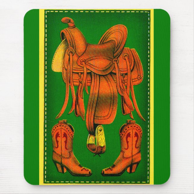 Tapis De Souris Selle occidentale et bottes de cowboy (Devant)