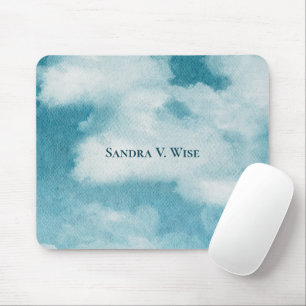 Tapis De Souris Serene Horizon Dreams Aquarelle Bleu et blanc