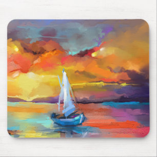 Tapis De Souris Serene Sunset Sailboat Art