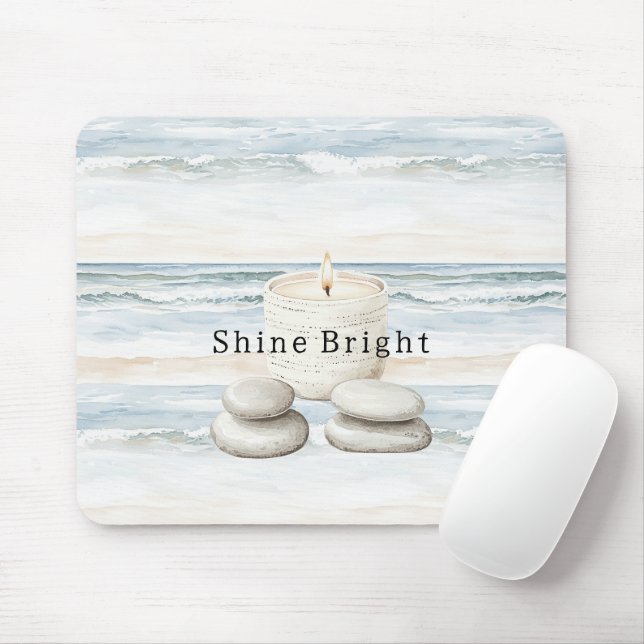 Tapis De Souris Serenity Blue Beach Ocean Candles Rocks (Avec souris)