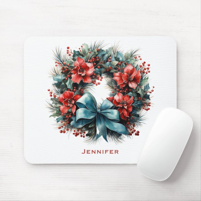 Tapis De Souris Serre de pin avec Noël Holly Festif (Avec souris)