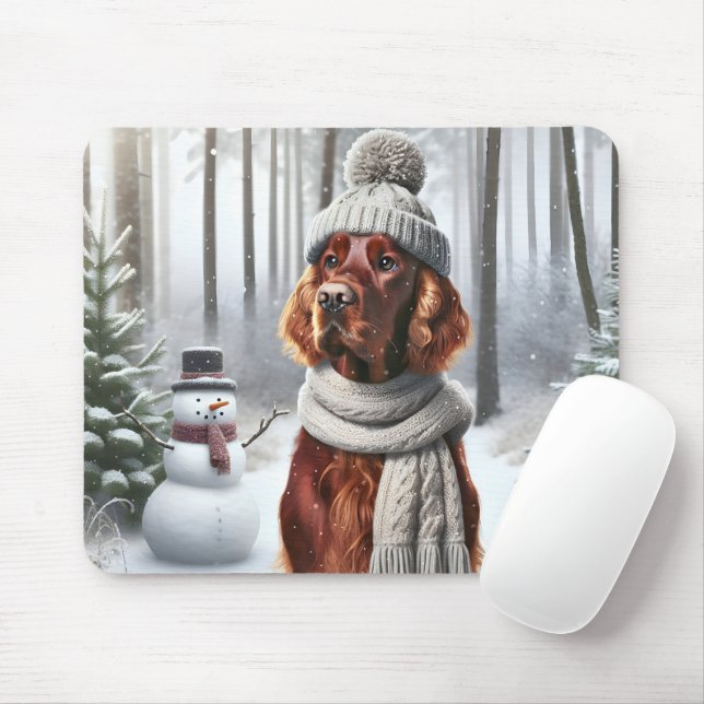 Tapis De Souris Setter Irlandais Avec Snowman (Avec souris)