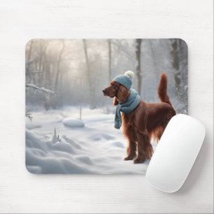 Tapis De Souris Setter Irlandais En Bois D'Hiver