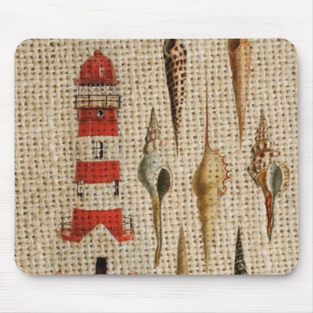 Tapis De Souris shabby chic burlap littorale seashell lighthouse (Devant)