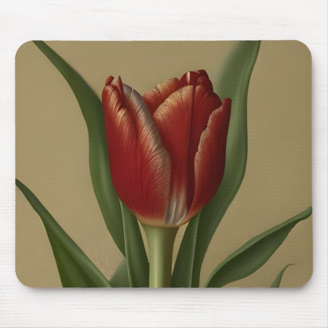 Tapis De Souris Shabby Chic Jolie Tulipe Rouge (Devant)