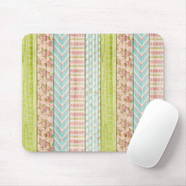 Tapis De Souris Shabby Rose Pastel Pattern on Rustic Wood Cottage (Avec souris)