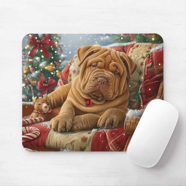 Tapis De Souris Shar Pei Chien Festif de Noël (Avec souris)
