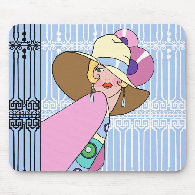 Tapis De Souris Shelby, Madame des années 1930 dans le bleu et le (Devant)