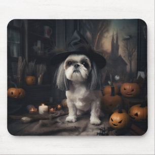 Tapis De Souris Shih Tzu Citrouilles Halloween Épouvantable
