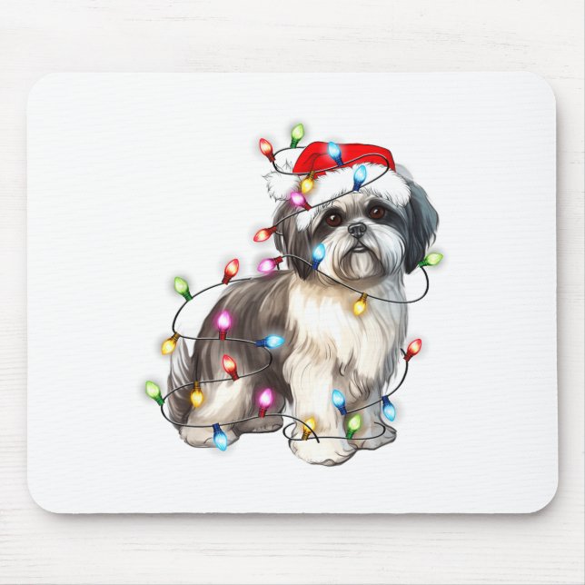 Tapis De Souris Shih Tzu Dog Christmas Lights Xmas Cute  (Devant)