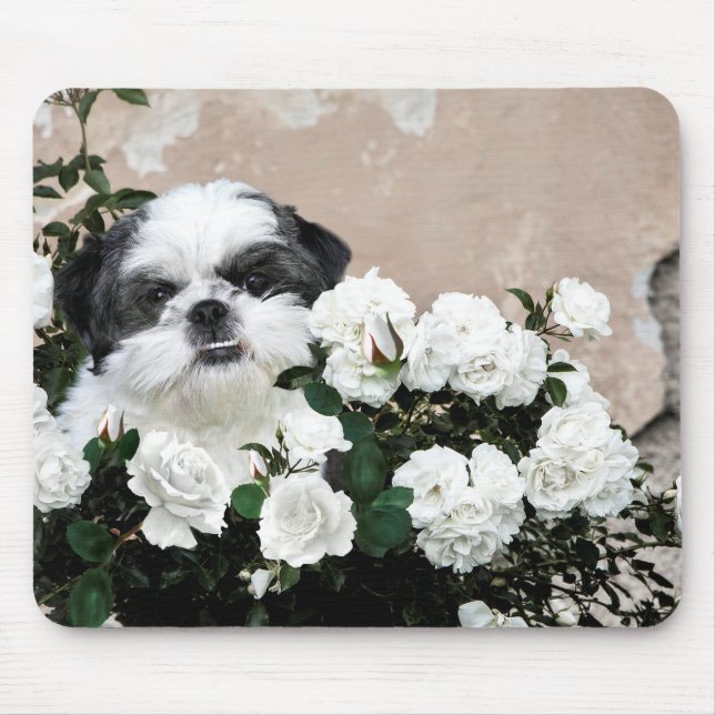Tapis De Souris Shih Tzu et roses (Devant)