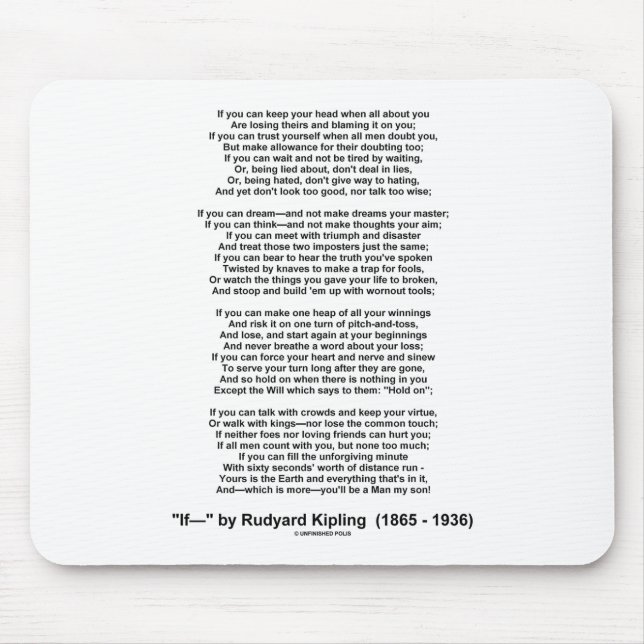Tapis De Souris Si Poème De Rudyard Kipling (Poème Inspirationnel) (Devant)