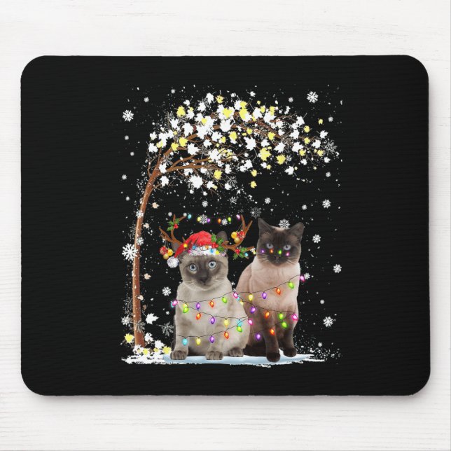 Tapis De Souris Siamese Cat Reindeer Casquette Père Noël Christmas (Devant)