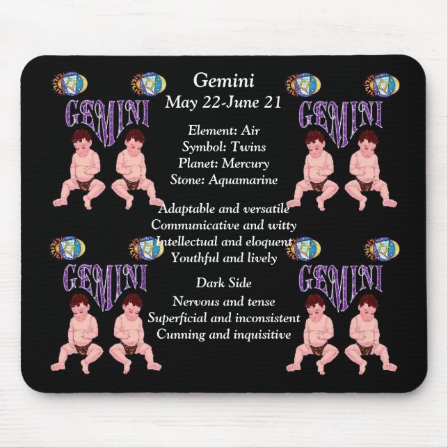 Tapis De Souris SIGNE DE NAISSANCE Gemini Zodiac Souris Pad (Devant)