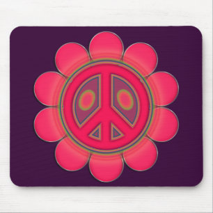 TAPIS DE SOURIS SIGNE DE PAIX ROSE DE FLEUR