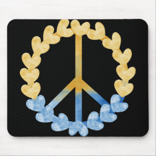 TAPIS DE SOURIS SIGNE DE PAIX UKRANIENNE BLEU & JAUNE AVEC COEURS