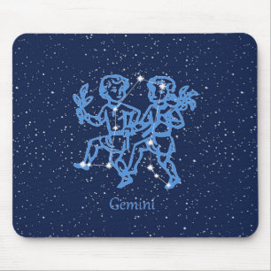 Tapis De Souris Signe Gemini Constellation et Zodiaque avec étoile