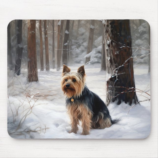 Tapis De Souris Silencieux Terrier Laisser Il Neige Noël (Devant)
