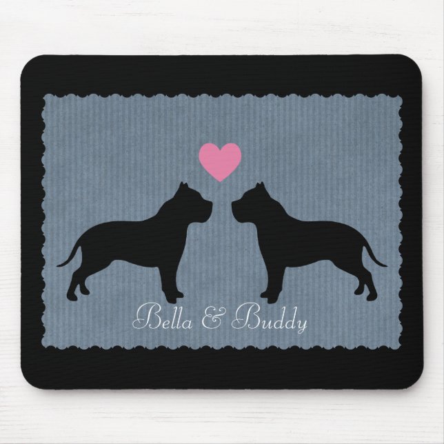 Tapis De Souris Silhouette d'amour Pitbull (Devant)