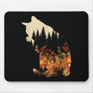 Tapis De Souris silhouette de chat de forêt automne nature faune p