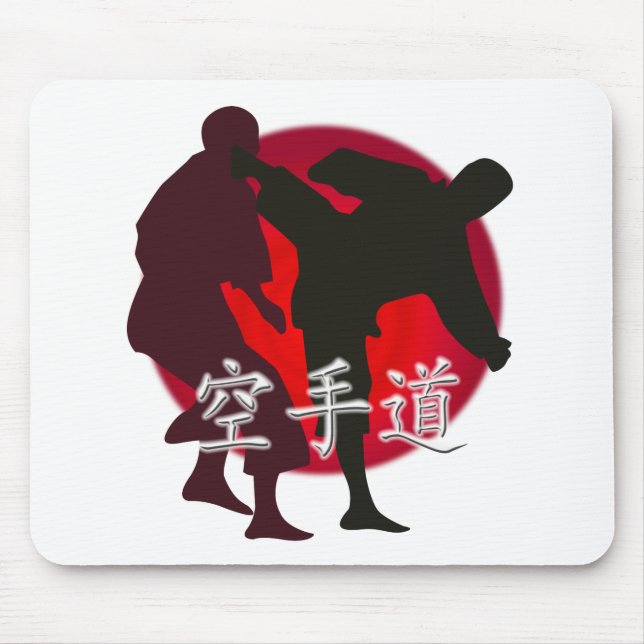 Tapis De Souris Silhouette de combat de karaté, fond rouge de (Devant)
