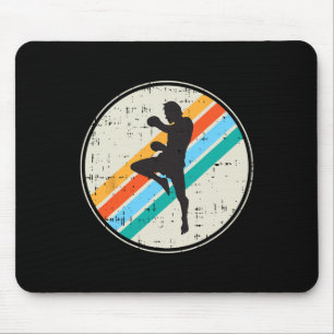 Tapis De Souris Silhouette de combattant de kickboxing Rétro Arts