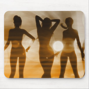 Tapis De Souris Silhouette de coucher du soleil de bébés de plag