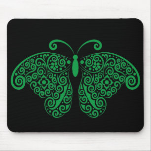 Tapis De Souris Silhouette de papillon floral prismatique