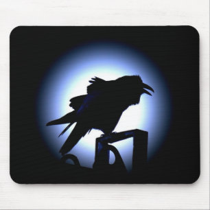 Tapis De Souris Silhouette de Raven contre la Pleine lune