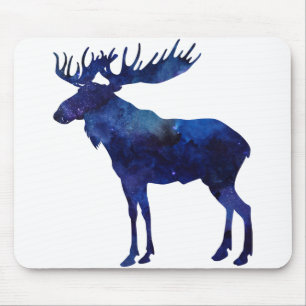 Tapis De Souris Silhouette d'orignal bleu