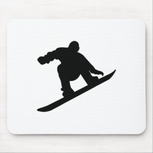 Tapis De Souris Silhouette Pendant Le Snowboard Sur Un Vacances Sk