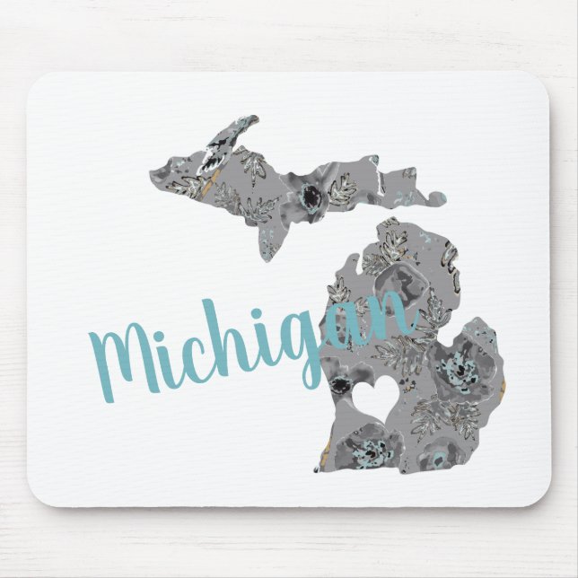 Tapis De Souris Silhouette remplie de fleurs du Michigan (Devant)