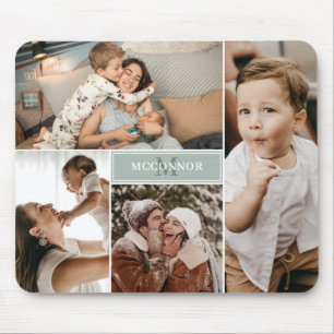 Tapis De Souris Silver Sage Modern 4 Photo Collage & Nom