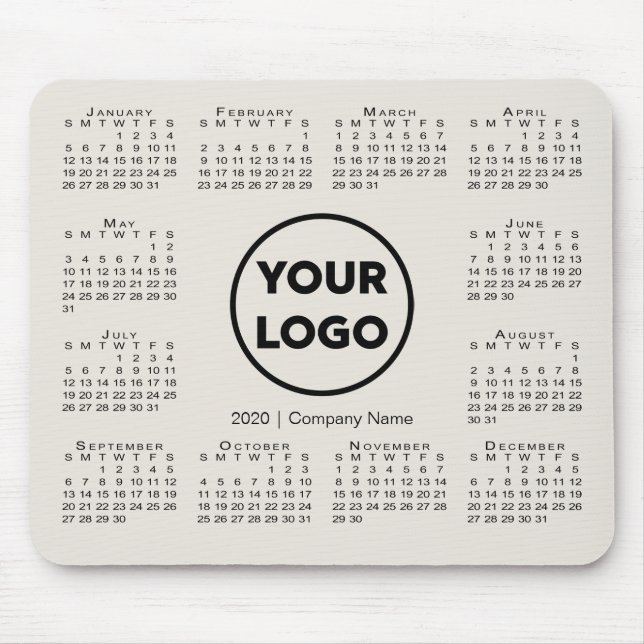 Tapis De Souris Simple 2020 Calendrier Business Company Logo Beige (Devant)