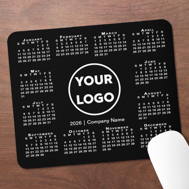 Tapis De Souris Simple 2026 Calendar Business Logo on Black (Simple 2026 Calendar Business Logo on Black Mouse Pad, in situ)