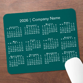 Tapis De Souris Simple 2026 Calendar Company Name on Blue-Green