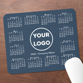 Tapis De Souris Simple 2026 Calendrier Business Logo sur Navy Blue