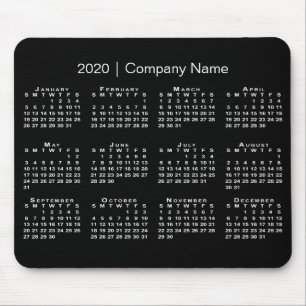 Tapis De Souris Simple Black White 2020 Calendrier Nom de la soci