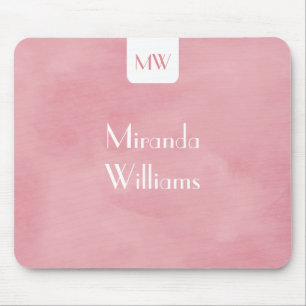 Tapis De Souris Simple et chic rougissent le monogramme rose avec