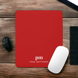 Tapis De Souris Simple minimaliste rouge avec Monogramme et nom
