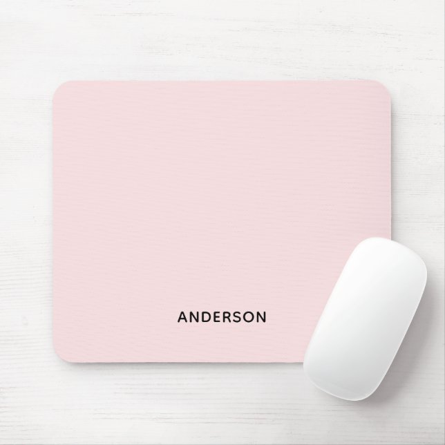 Tapis De Souris Simple Monogramme Personnalisé Rose & Nom | Élégan (Avec souris)