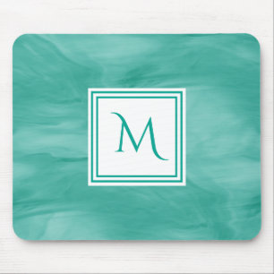 Tapis De Souris Simple Turquoise Vert subtil marbre Moderne Monogr