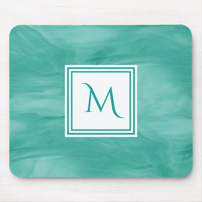 Tapis De Souris Simple Turquoise Vert subtil marbre Moderne Monogr (Devant)
