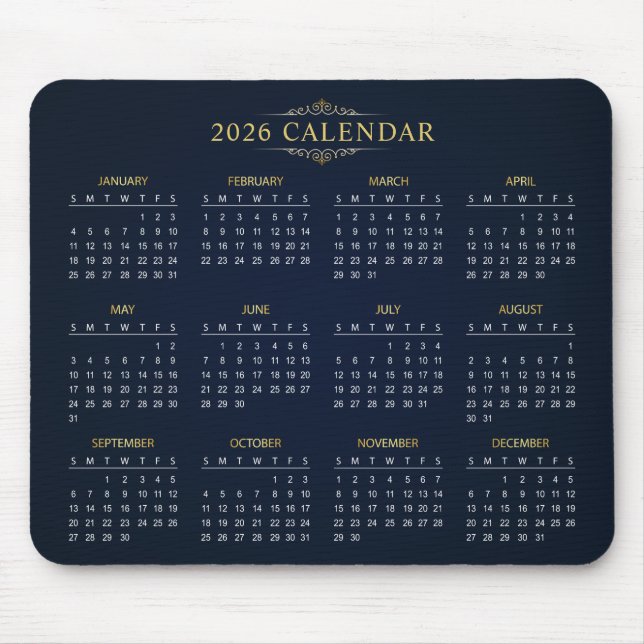 Tapis De Souris Simple Yet Elegant 2026 Calendar | Mousepad (Devant)