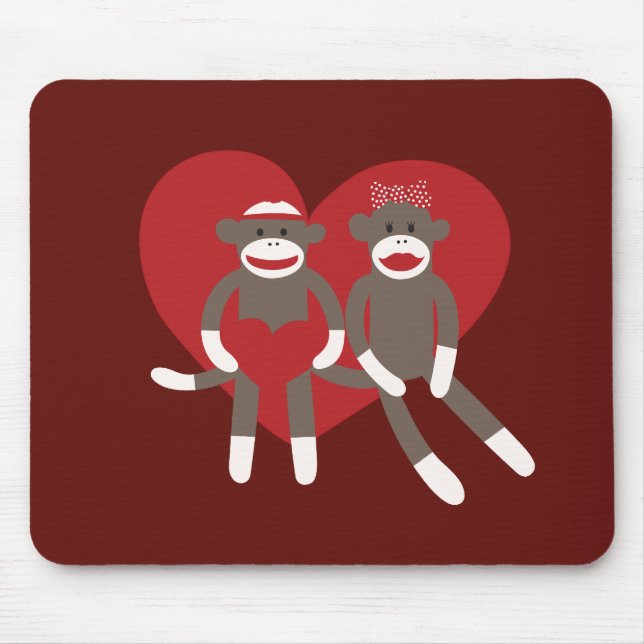 Tapis De Souris Singes de chaussette en cadeaux de Saint-Valentin (Devant)