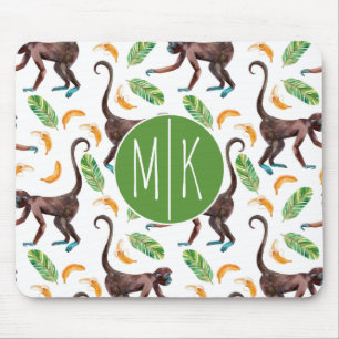 Tapis De Souris Singes doux jonglant le monogramme des bananes