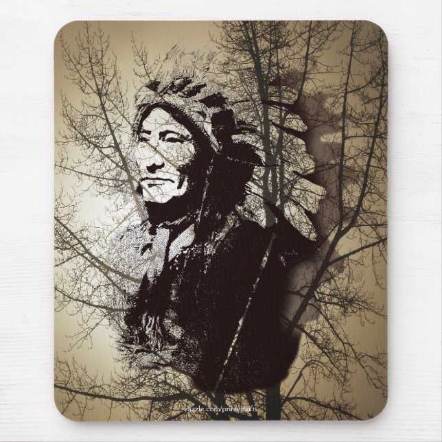 Tapis De Souris Sioux Chieftain Amérindien Cadeau Mousepad (Devant)