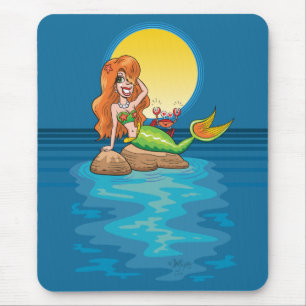 Tapis De Souris Sirène avec ami sous Lune Jaune
