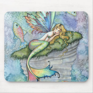 Tapis De Souris Sirène Colorée et Poisson Carpe Fantastique Art
